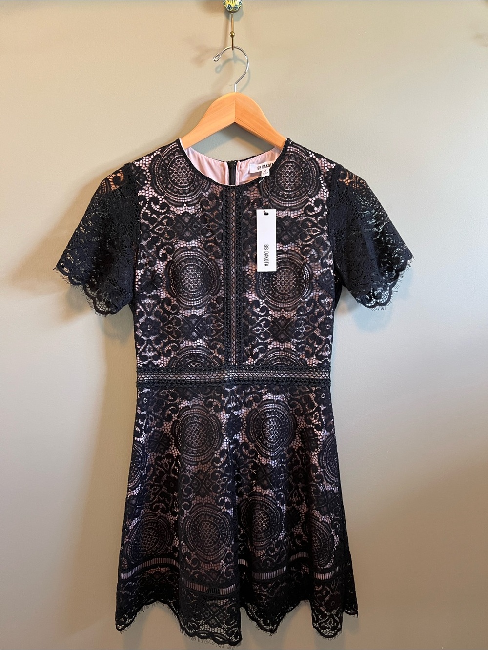 BB Dakota Black‎ Lace Short Sleeve Fit & Flare Mini Dress - Picture 2 of 5